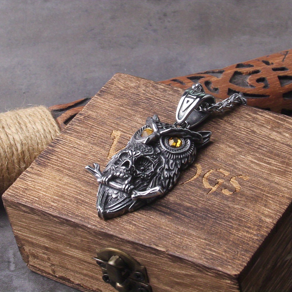 Men's Gothic Owl Skull Stainless Steel Pendant Chain